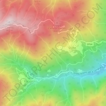 Mapa topográfico Campi di Poggio, altitude, relevo