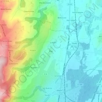 Mapa topográfico Pégis, altitude, relevo