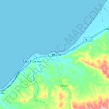 Mapa topográfico Caleta Cruz, altitude, relevo