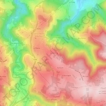 Mapa topográfico Le Mont, altitude, relevo