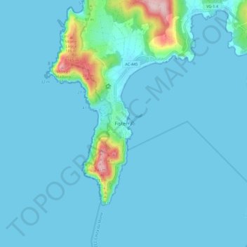 Mapa topográfico Fisterra, altitude, relevo