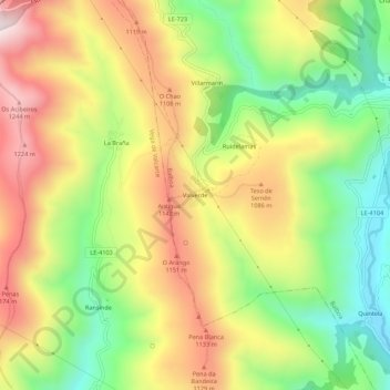 Mapa topográfico Valverde, altitude, relevo
