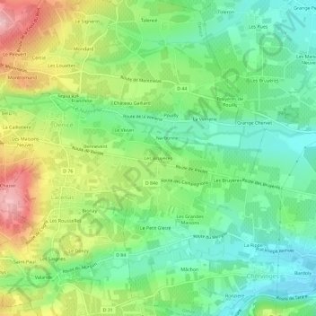Mapa topográfico Les Bruyères, altitude, relevo