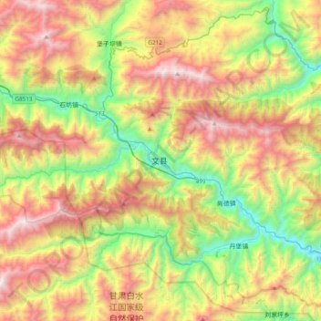 Mapa topográfico 文县, altitude, relevo