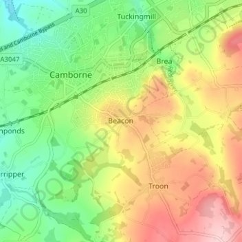 Mapa topográfico Beacon, altitude, relevo
