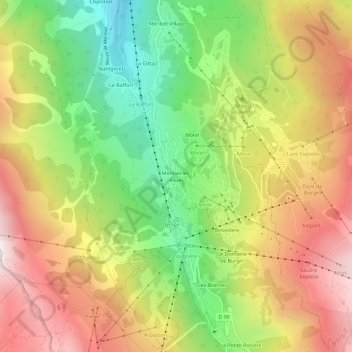 Mapa topográfico Meribel-les-Allues, altitude, relevo