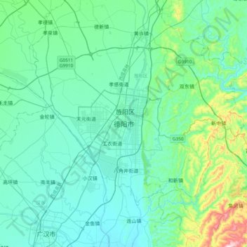 Mapa topográfico 德阳市, altitude, relevo