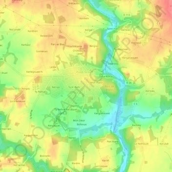 Mapa topográfico Kerpus, altitude, relevo