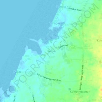 Mapa topográfico Kodia, altitude, relevo