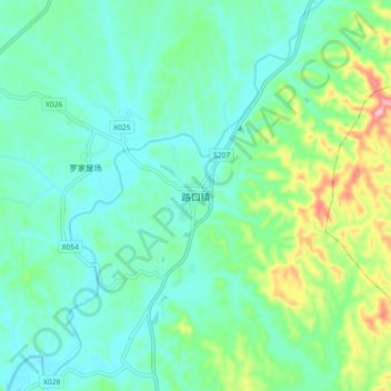 Mapa topográfico 路口镇, altitude, relevo
