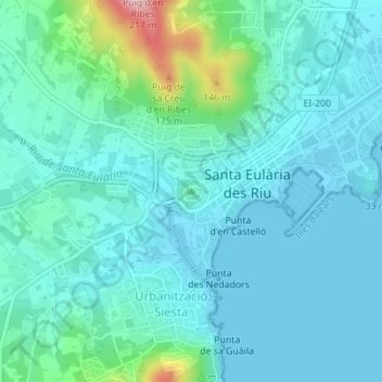 Mapa topográfico Puig de Missa, altitude, relevo