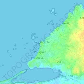 Mapa topográfico Pors Ar Stréat, altitude, relevo