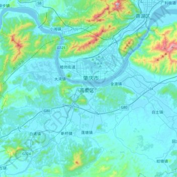 Mapa topográfico Gaoyao, altitude, relevo