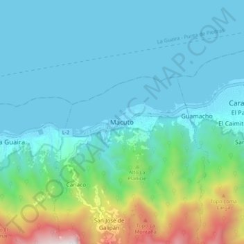 Mapa topográfico Macuto, altitude, relevo