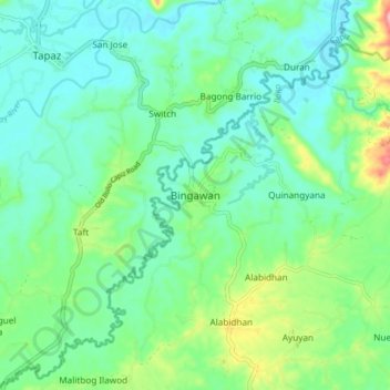 Mapa topográfico Bingawan, altitude, relevo