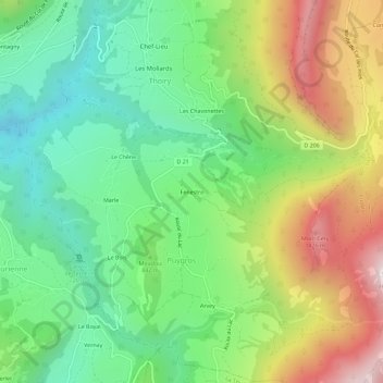 Mapa topográfico Fénestro, altitude, relevo