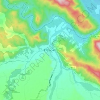 Mapa topográfico Pillcopata, altitude, relevo
