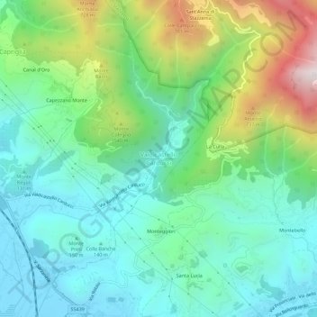 Mapa topográfico Valdicastello Carducci, altitude, relevo