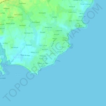 Mapa topográfico Larvor, altitude, relevo