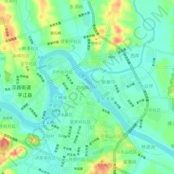 Mapa topográfico 四柱路社区, altitude, relevo