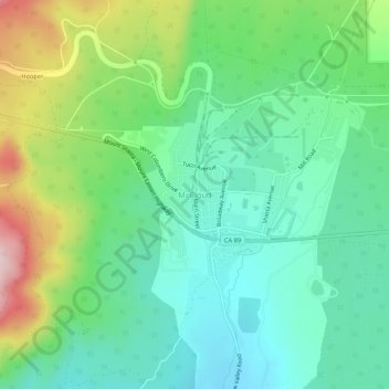 Mapa topográfico McCloud, altitude, relevo