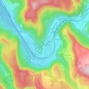 Mapa topográfico Vers la Guicharde, altitude, relevo