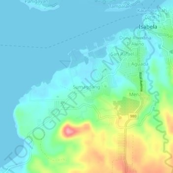 Mapa topográfico Sumagdang, altitude, relevo