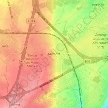 Mapa topográfico Milmort, altitude, relevo