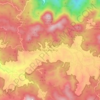 Mapa topográfico Mekarwangi, altitude, relevo