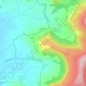 Mapa topográfico Pen Hill, altitude, relevo