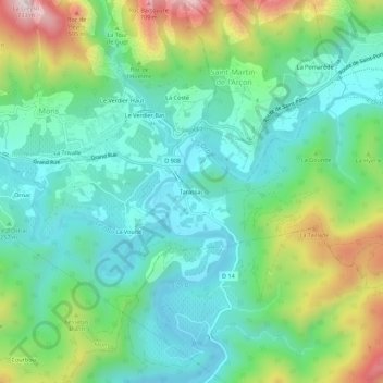 Mapa topográfico Tarassac, altitude, relevo