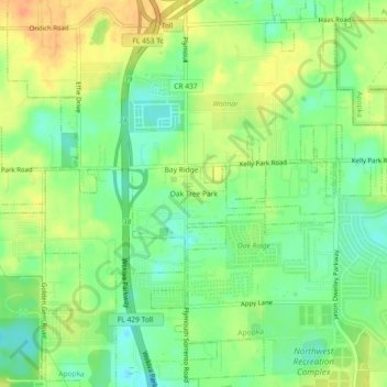 Mapa topográfico Oak Tree Park, altitude, relevo