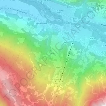 Mapa topográfico Mindion, altitude, relevo