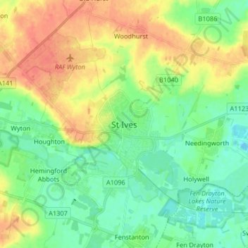 Mapa topográfico St Ives, altitude, relevo