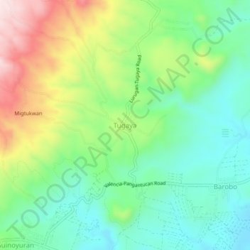 Mapa topográfico Tugaya, altitude, relevo