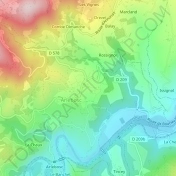 Mapa topográfico Les Romaneaux, altitude, relevo