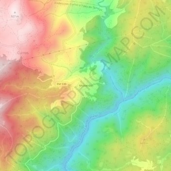 Mapa topográfico Mosteirão, altitude, relevo