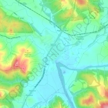 Mapa topográfico Paganico, altitude, relevo