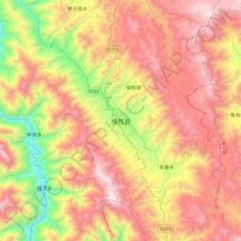 Mapa topográfico 维西县, altitude, relevo