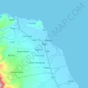 Mapa topográfico Tiwi, altitude, relevo