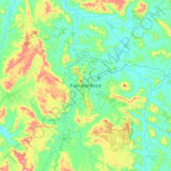 Mapa topográfico Fianarantsoa, altitude, relevo