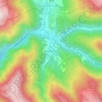 Mapa topográfico Borgo San Giovanni, altitude, relevo