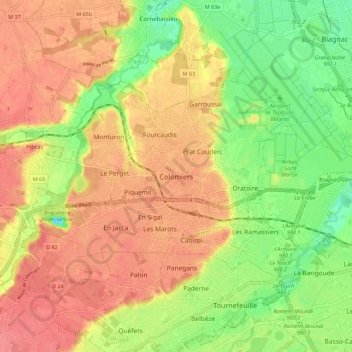 Mapa topográfico Colomiers, altitude, relevo