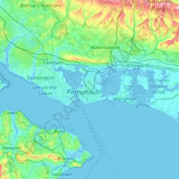 Mapa topográfico Portsmouth, altitude, relevo