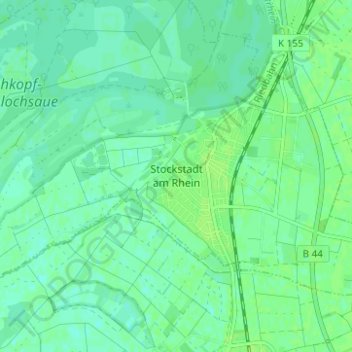 Mapa topográfico Stockstadt am Rhein, altitude, relevo