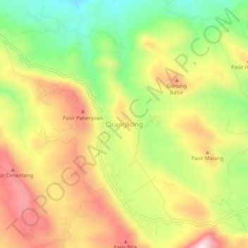 Mapa topográfico Cirangkong, altitude, relevo