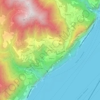 Mapa topográfico Gardola, altitude, relevo