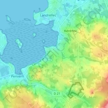 Mapa topográfico Kervegan, altitude, relevo
