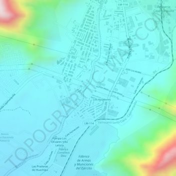 Mapa topográfico Cajamarquilla, altitude, relevo