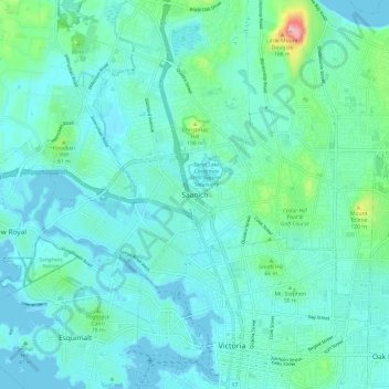 Mapa topográfico Saanich, altitude, relevo